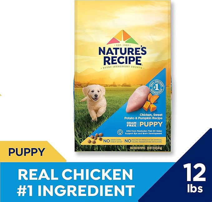 Nature's Recipe Grain Free Puppy Dry Dog Food, Chicken, Sweet Potato & Pumpkin Recipe, 12 lb. Bag