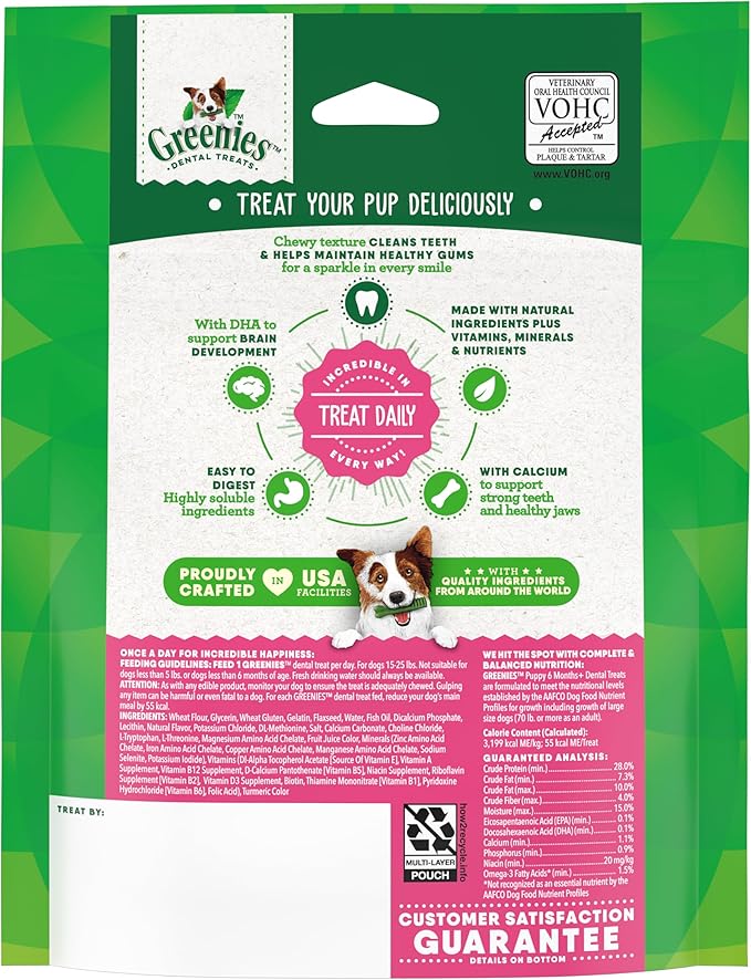 Greenies Veterinarian-Recommended Natural Dental Puppy Treats Petite Size, Dental Treats for Dogs, 6 oz. Pack, 10 Count