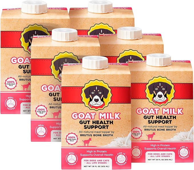 Goat Milk by Brutus Broth Meal Topper for Dogs and Cats – Formulated for Digestive Support & Moisture, Low-Lactose, Contains Natural Nutrients and Enzymes (Pack of 6)