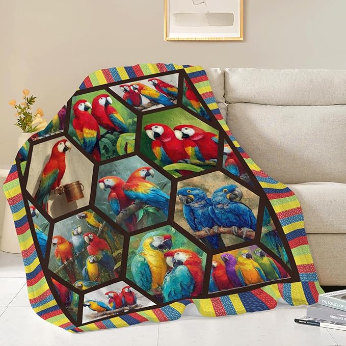 Parrot Bird Throw Blanket Macaw Stuff Gifts for Kids Girls Boys Adults Women Men Soft Cozy Warm Plush Fluffy Fuzzy Fleece Blanket Decor 40''X50''