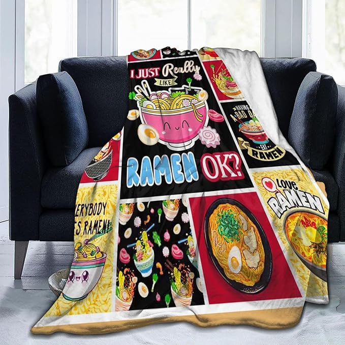 SweetFox Just A Girl Who Loves Ramen Blanket, Ramen Decor Throw Blanket Gifts for Girls Boys Food Lovers Super Warm Soft Plush Fleece Flannel Winter Bedding Blankets for Kids Adults Men Women 60"X50"