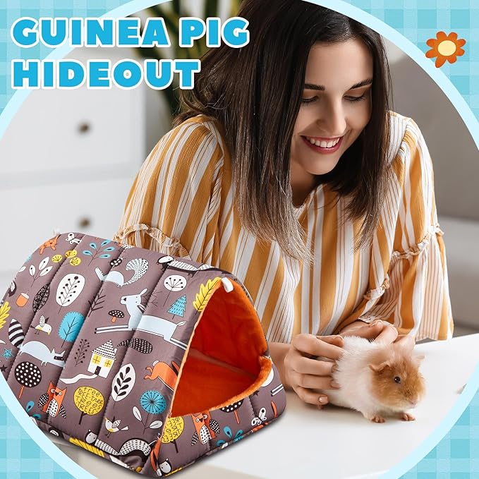 Cinnvoice 4 Pcs Guinea Pig Hideout, Guinea Pig Bed Tunnel, Rabbit Washable Small House Cage Accessories for Bunny Hedgehog Mouse Chinchillas Hamsters Ferrets Bearded Dragons Rats(Forest,9.8 in)