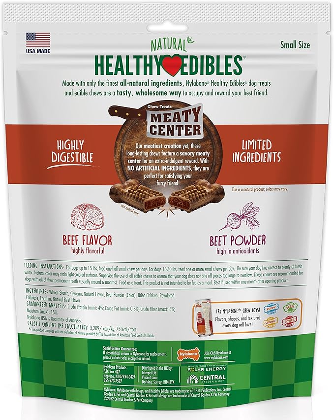 Nylabone Healthy Edibles Natural Dog Chews Long Lasting Meaty Center Beef Flavor Treats for Dogs, Small (12 Count) (Pack of 4)