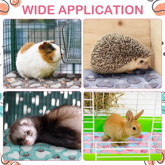 Tuanse 4 Pack Guinea Pig Bed Mat Bedding Rabbit Winter Bed Pad for Indoor Warm Small Animal Mattres Fleece Sleeping Pad for Hedgehogs Bunny Ferrets Hamster(Heart,13 x 10 Inch)