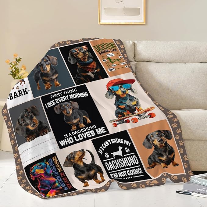 Dachshund Throw Blanket Weiner Dog Dachshund Puppy Stuff Gifts for Dog Lover Kids Girls Boys Adults Women Men Soft Cozy Warm Plush Fluffy Fuzzy Fleece Blanket Decor 50''X60''