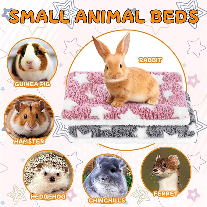 Eilyliafe 2 Pack Rabbit Bunny Bed Soft Guinea Pig Bed Mat Washable Guinea Pig Bunny Pad Reversible Small Animal Bed Cage Liner for Hamster Rat Hedgehog Chinchilla Ferret (13×10 Inch)