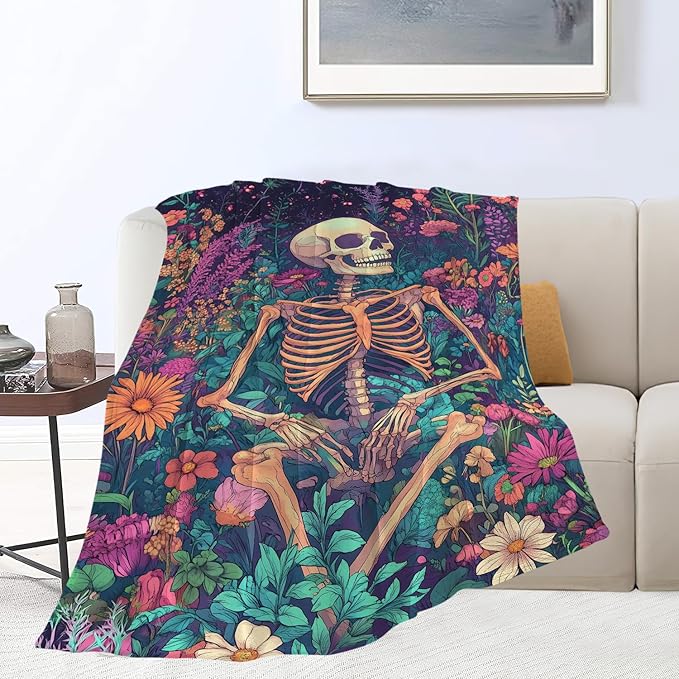 Skull Throw Blanket Skeleton Stuff Gifts for Kids Girls Boys Adults Women Man Soft Cozy Warm Plush Fluffy Fuzzy Fleece Blanket Decor 50''X60''