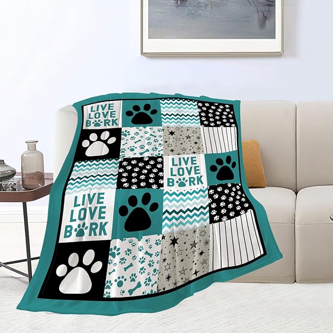 Dog Blanket Dog Paw Throw Blankets Cozy Fleece Flannel Blanket Soft Warm Plush Lightweight Bedding Blanket Dog Gift for Couch Sofa Bed for Boys Girls Men Women Teen Girls Kids 60"X80"