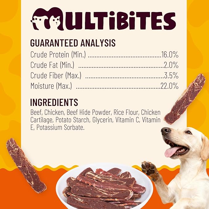 17.6oz Marbly Beef Strips for Dog Jerky Treats - Natural High Protein Beefhide for Dental Chews - Supports Hip & Joint Health - Dog Training Treats for Small & Large Dogs