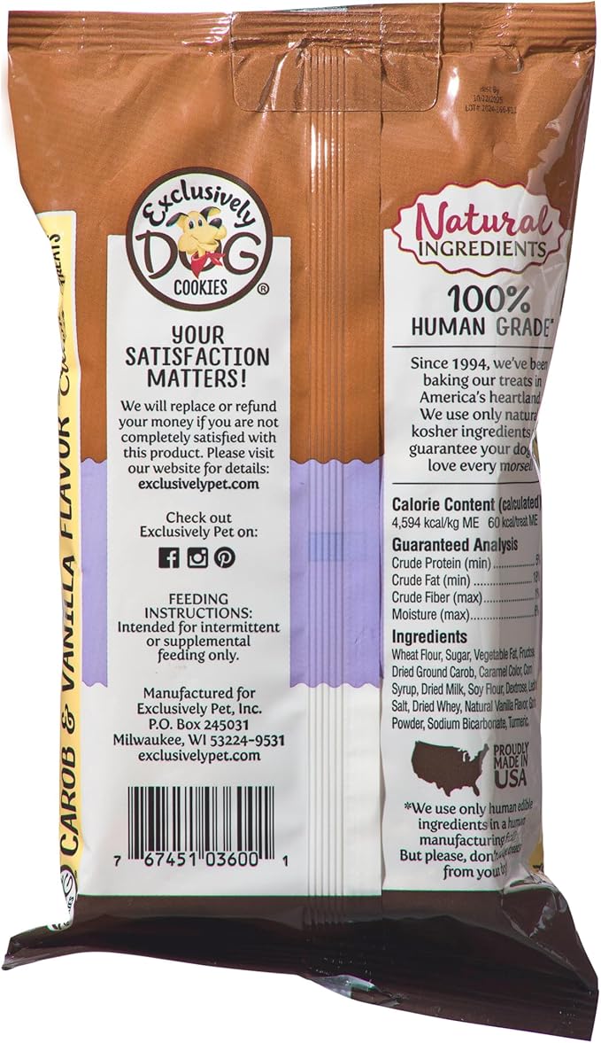 Exclusively Dog Carob & Vanilla Sandwich Cremes Cookies - All Natural Dog Treats, No Animal Byproducts, Baked in The USA, Ideal for Medium to Large Dogs - Vanilla and Carob Flavor, 8oz Bag