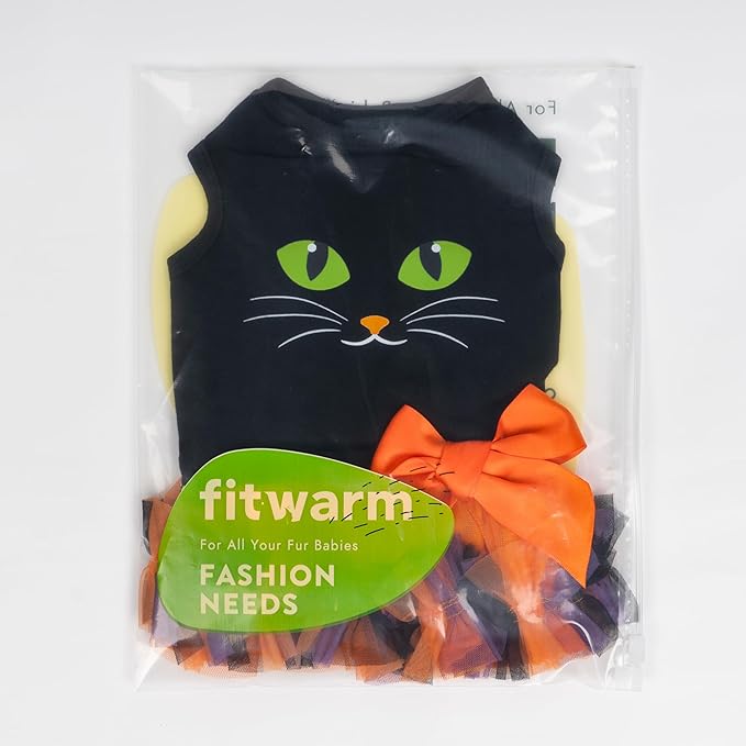 Fitwarm Halloween Cat Face Dog Dress, Funny Halloween Costumes for Small Dogs Girl, Pet Apparel, Black, Orange, Purple, Green, Small