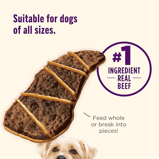 Nutrish Triple Delights Premium Dog Treats with Real Beef, Bacon, and Peanut Butter, 11 oz. Pouch, Pack of 4