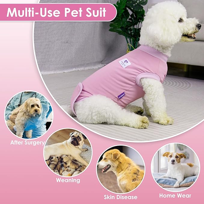 cyeollo 2pack Surgery Recovery Suit for Dogs Cats Soft Breathable Female Male Pet Bodysuit After Surgery for Spay, Neuter, Surgical Recovery Onesie Shirt for Small Dogs, Pink & Purple, M