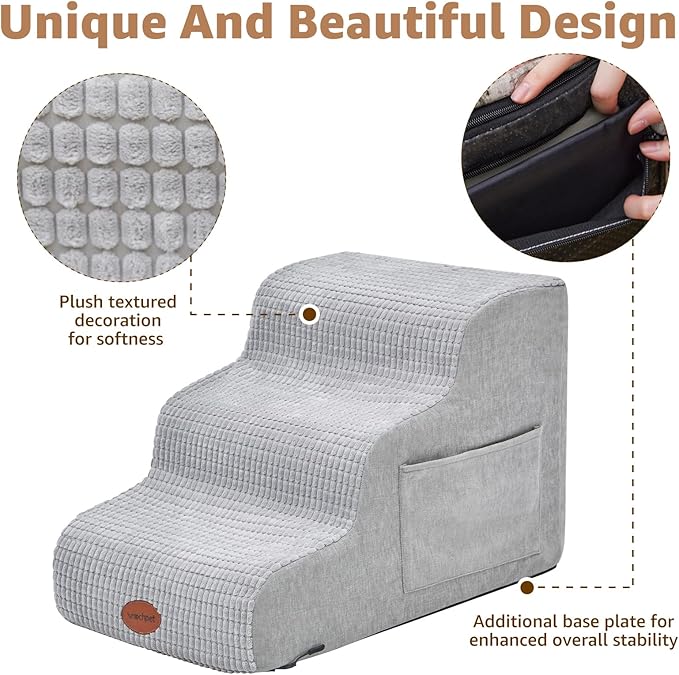 Woochpet Woochpet Dog Stairs for Small Dogs, 15.7”H Ramp 3 Tier Wider Curved Pet Stairs for Couch and Beds，Weighted Base Plate Indoor Dog Steps with Non-Slip Bottom and Washable Cover for Old Cats