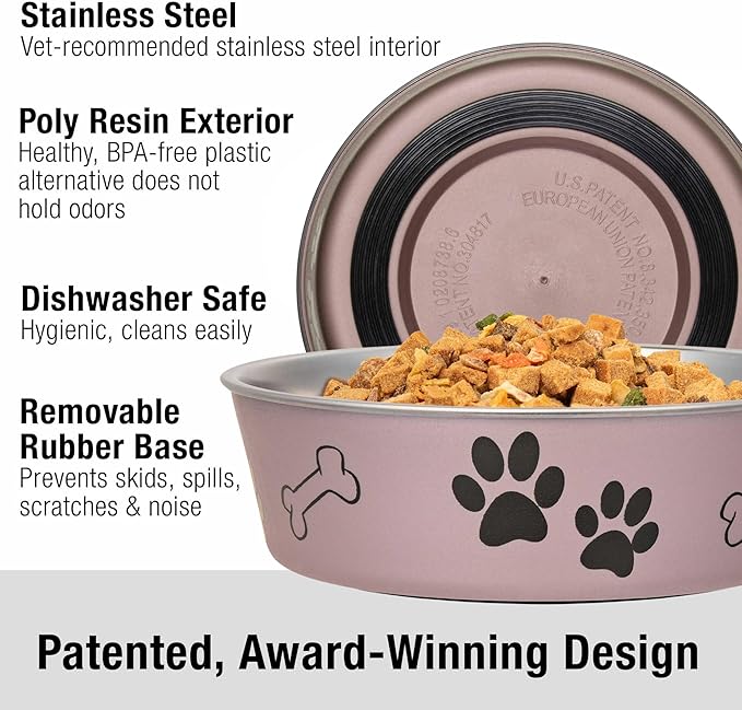 Loving Pets Bella Dog Bowls- Stainless Steel Dog & Cat Bowls - Spill Proof Dog Food Bowl, Cat Bowl, Puppy Essentials & Pet Supplies Great for Home & Travel (Large 35-65 lbs, Grape)