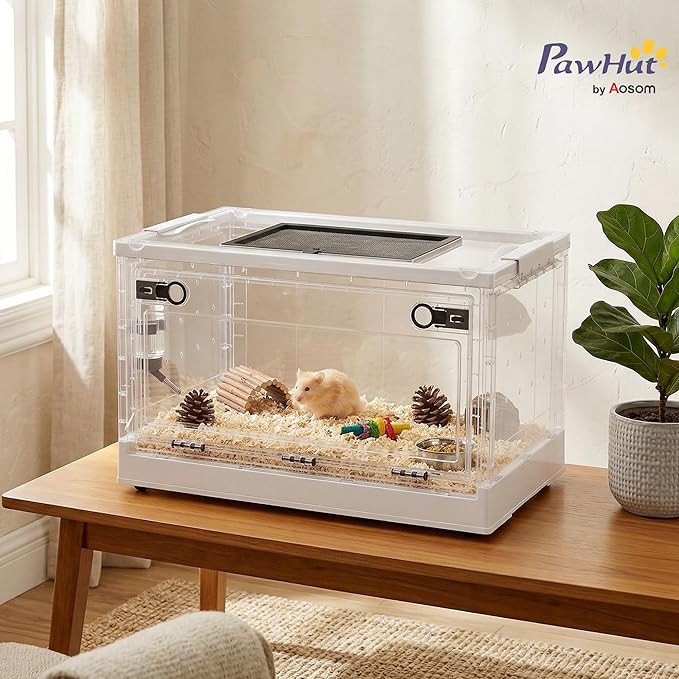PawHut Hamster Cage, Stackable Small Animal Cage with Front Door, Ventilated Gebril Habitat for Dwarf Hamsters, Gerbils, Mice, 22" x 13" x 12", White