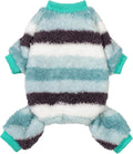 Fitwarm Fuzzy Striped Dog Fleece Pajamas, Warm Winter Clothes for Small Dogs Boy Girl, Cozy Pet Onesie with Feet, Light Sea Green, Black, White, Large