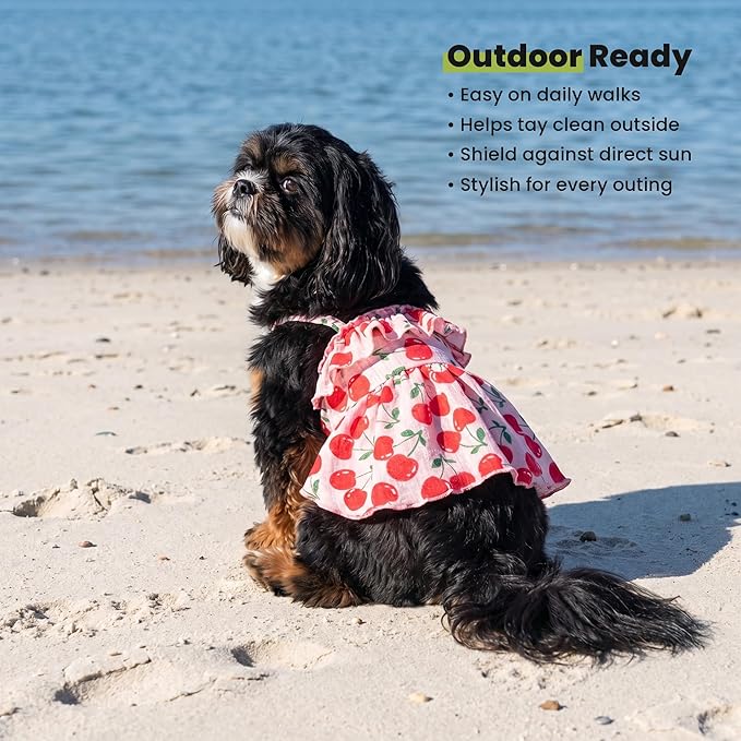 Fitwarm Cherry Dog Dress - Ruffled Hawaiian Girl Dog Clothes, Pink, Large
