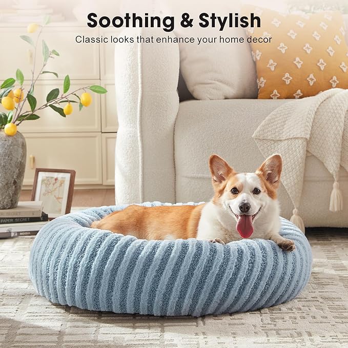 MIXJOY Dog Beds for Small Dogs, Washable Dog Bed with Removable Cover, Small Cat Bed for Indoor Cats, Calming Soft Dount Pet Beds with Anti Slip Bottom, Cute Puppy Beds, 23"x23"x8", Blue