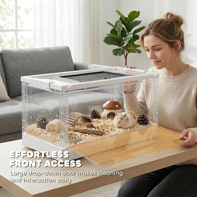 PawHut Hamster Cage, Stackable Small Animal Cage with Front Door, Ventilated Gebril Habitat for Dwarf Hamsters, Gerbils, Mice, 22" x 13" x 12", White