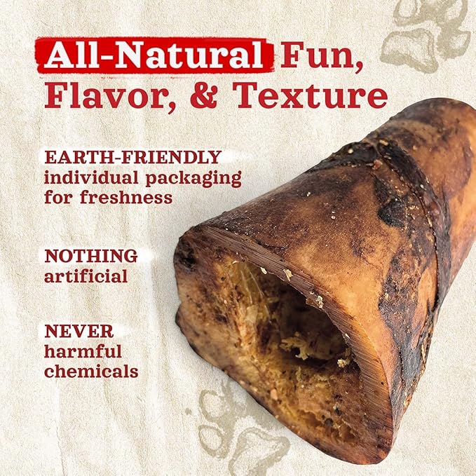 Natural Farm Dog Bones for Large Dogs (5-6 Inch, 2-Pack), 100% Beef Bone Marrow Dog Treats, High in Minerals & Vitamins, Grain-Free, Long-Lasting Bones Chews, Supports Dental Health