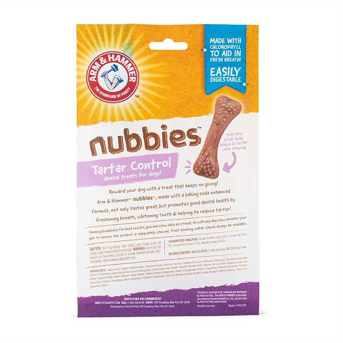 Arm & Hammer for Pets Nubbies Dental Treats - Baking Soda & Calcium Dog Dental Chews, Nubbed Texture Helps Scrub Plaque & Tartar While Chewing, Chicken Flavor, 20 Count, 7 Ounce - 24 Pack