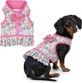 Parisian Pet Floral Dog Harness Dress - Breathable No Pull Puppy Dress with Pink Bow and Leash Ring - 100% Mesh Fabric Harnesses for Dogs - Soft Padded Step in Pet Vest - Dog Harness for Large Dogs
