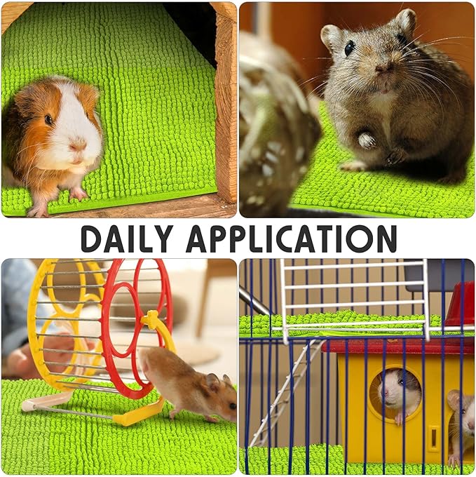Amylove 4 Pcs Guinea Pig Cage Liner Washable Fleece Pee Pads Pet Dog Cat Bedding Training Mat for Small Animal Guinea Pig Puppy Bunny Hamster(16 x 24 Inch,Rectangular,Green)