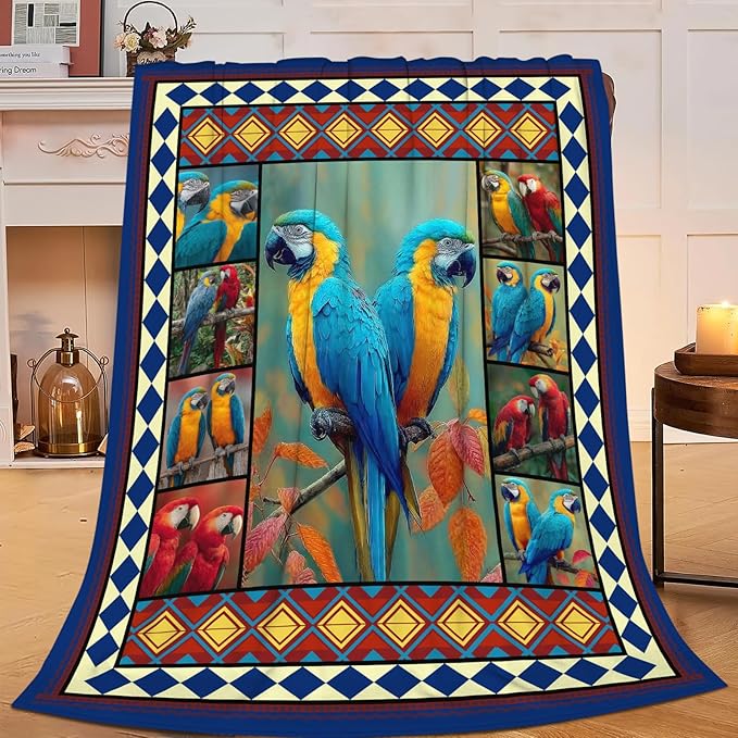 Parrot Bird Throw Blanket Macaw Stuff Gifts for Kids Girls Boys Adults Women Men Soft Cozy Warm Plush Fluffy Fuzzy Fleece Blanket Decor 60''X80''