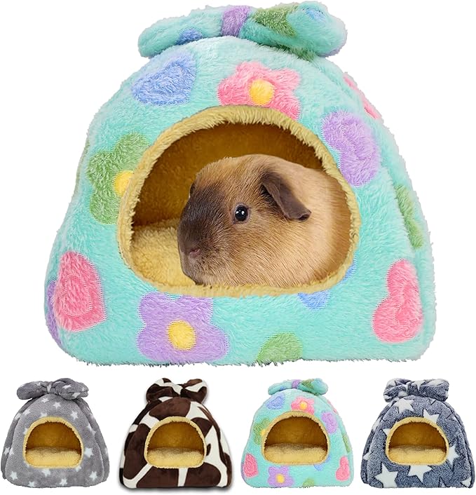 Guinea Pig Bed, Guinea Pig Warm Hideout House Accessories Cozy Bed for Small Animals Hamsters Chinchillas Dwarf Bunnies Hedgehogs. M, Green Flower