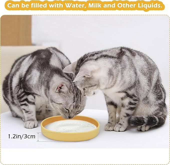 Silicone Cat Dog Bowls, Non Slip Dog Food Cat Feeding Plates, Pet Drinking Bowl for Dry and Wet Food, 10 OZ/330ML Water Bowl for Small Pets 2PCS (Yellow)