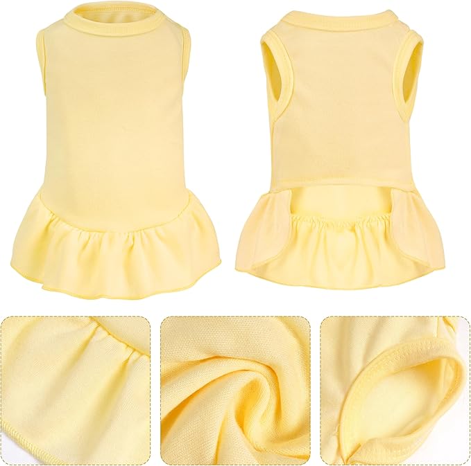 2 Pcs Dog Dresses Cat Skirt Solid Color Dog Clothes Summer Sleeveless Puppy Girl Clothes for Small Pet Dogs Cats (Yellow,Green, Small)