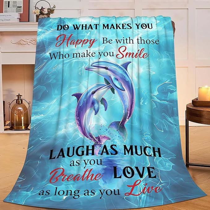 Dolphin Throw Blanket Dolphin Stuff Gifts for Kids Girls Boys Adults Women Man Soft Cozy Warm Plush Fluffy Fuzzy Fleece Blanket Decor 40''X50''