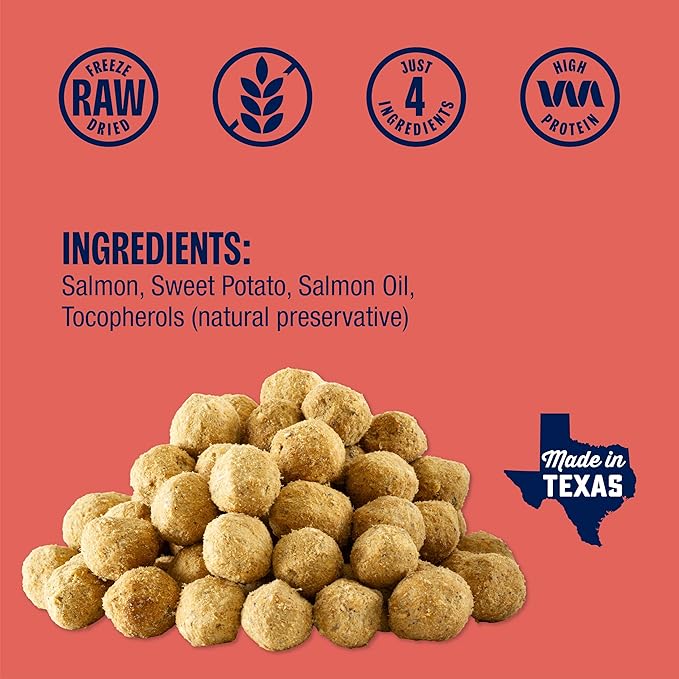 Muenster New 4 Ingredient Freeze Dried Salmon Meatball Treats for Dogs - Great for Training, Meal Toppers or Just for a Treat. 4 Ounce (Pack of 1)