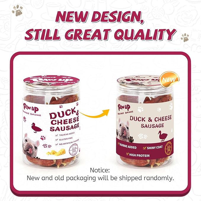 PAWUP Duck Dog Treats, Duck Sausage with Cheese, Taurine Added, Rawhide Free, Soft Dog Snack for Small & Medium Dogs Training, 12.5 oz/355 g (Pack of 2)