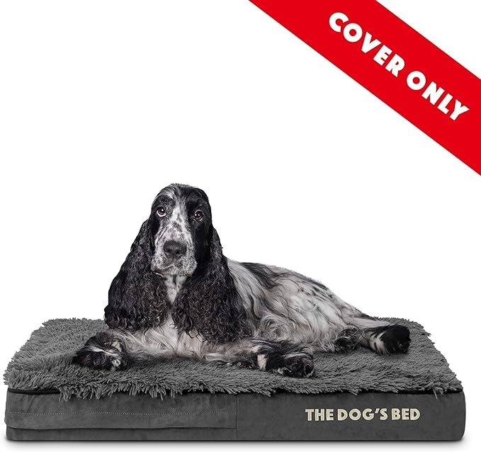 The Dog’s Bed Replacement Outer Cover, Fur Fabric, Grey Fur, Medium, 4-Inch