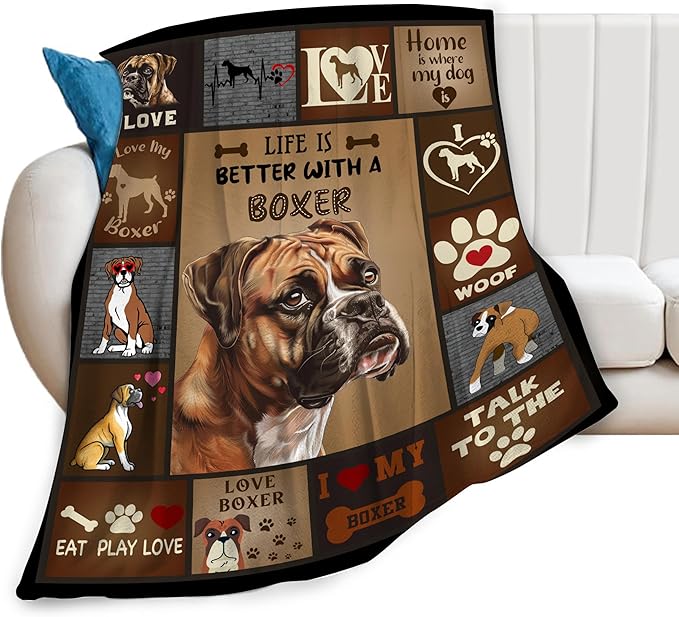 banonaty Boxer Dog Throw Blanket Cozy Fleece Flannel Bedding Boxer Dog Gifts for Women Men Boys Girls Lovers Adults Lovers Stuff Plush for Couch Sofa Bed Decor 40"X50"