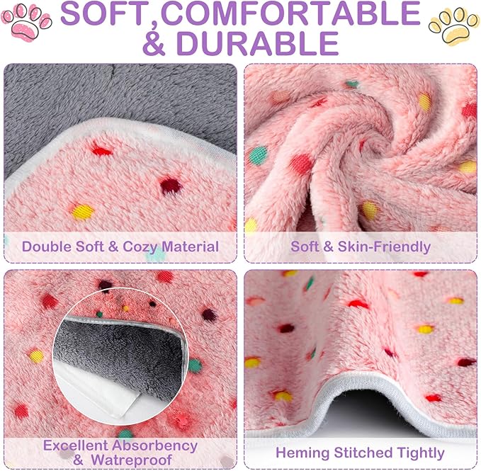 Tudomro 8 Pcs Guinea Pig Blankets Washable Small Pet Fleece Bedding Cage Liners Double Sided Pet Reusable Sleep Mat Pad Cover for Ferret Chinchilla Furniture Protection(Dot,16 x 24 Inch)