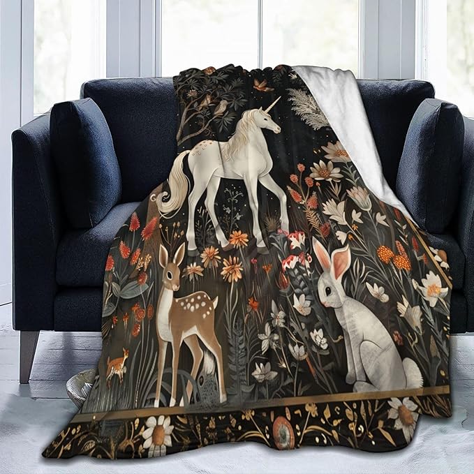 Unicorn Throw Blanket for Girls & Adults - Super Warm, Soft Plush, Lightweight Fleece Flannel - 50"X40" Forest Woods Decor