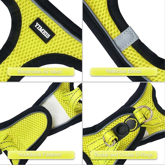 YIMEIS Dog Harness and Leash Set, No Pull Soft Mesh Pet Harness, Reflective Adjustable Puppy Vest for Small Medium Large Dogs, Cats (Fluorescent Yellow, Medium (Pack of 1)