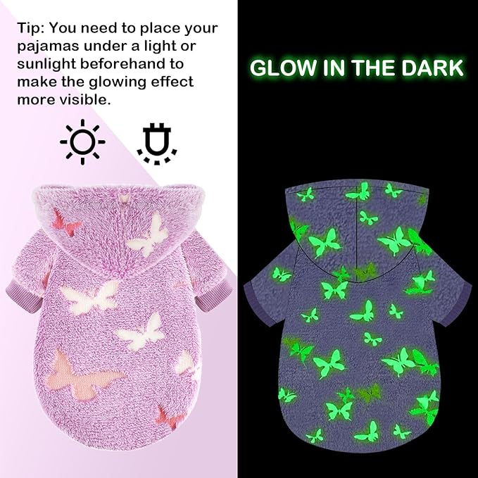 Dog Sweater for Small Dogs Girl Boy, Fleece Dog Hoodie Clothes, Night Glow Puppy Sweater, Soft Warm Extra Small Doggie Sweatshirt, Fall Winter Doggy Clothes Pet Outfits for Chihuahua Yorkie, Purple,M