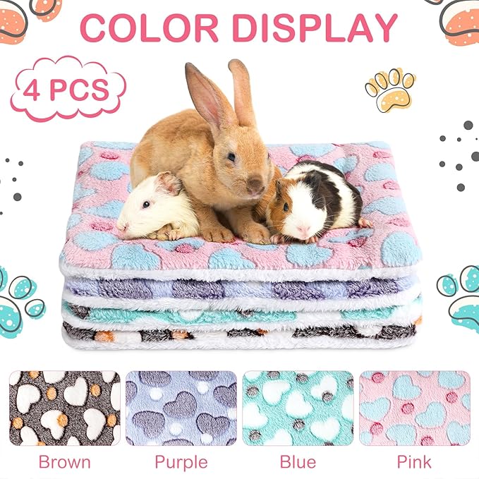 Haull 4 Pcs Waterproof Guinea Pig Bedding Guinea Pig Bed Plush Cage Liners Soft Rabbit Dog Crate Pad Cat Mat Reversible Cozy Animal Pee Pad Hamster Bunny Mat Accessory(Heart,13 x 10 Inch)