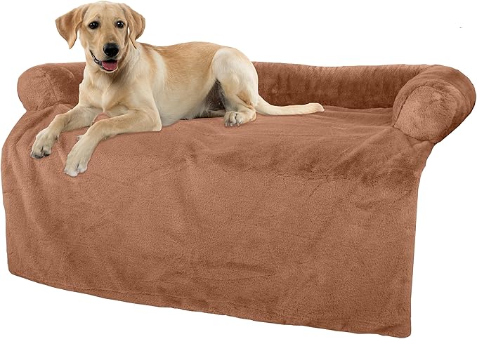 PETMAKER Couch Cover for Dogs Washable - 45x45in Plush Dog Couch Cover Protector for Large Pets - Washable Pet Furniture Protector with Foam Bolster and Non-Slip Bottom - Puppy Essentials (Beige)