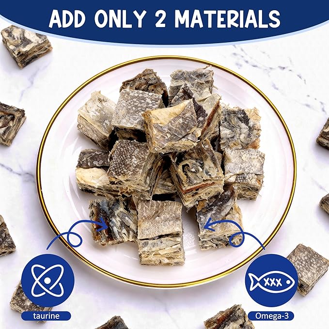 Natural Cod Skins for Dogs - Single Ingredient Dog Treats, Grain Free & Hypoallergenic - Dental Chews for Teeth Cleaning & Fresh Breath - Rich in Omega-3 for Skin & Coat Health (Cube 5.5 oz)