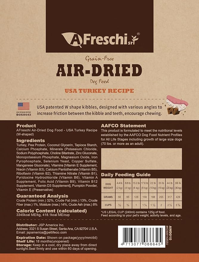A Freschi srl Air-Dried Puppy & Adult Dog Food - Real Turkey Recipe | Grain-Free | High-Protein for Toy, Small & Large Breeds | Ideal for Picky Eaters, 1 lb Starter Bag