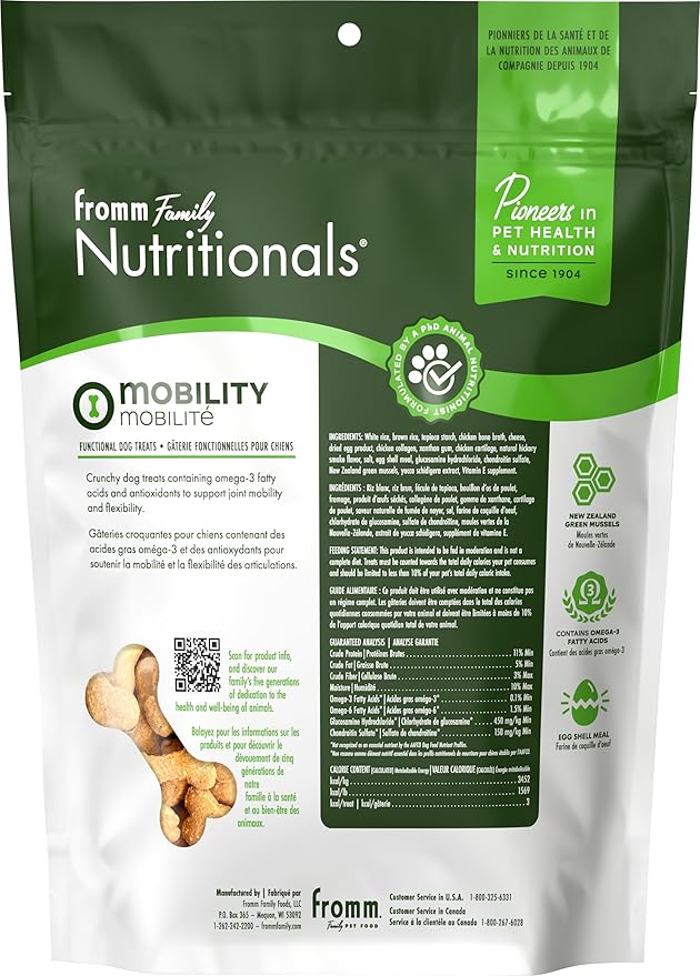 Fromm Family Nutritionals Mobility Dog Treats - Premium Dog Treats for Joint Integrity, Comfort, & Flexibility - Contains Glucosamine, Chondroitin, Eggshell Meal, & Green Lipped Mussels - 6 oz