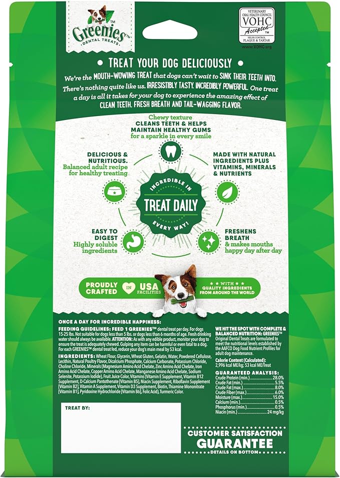 Greenies Veterinarian-Recommended Adult Natural Dental Dog Treats Petite Size, Dog Dental Chews, Original Flavor, 12 oz. Pack, 20 Count