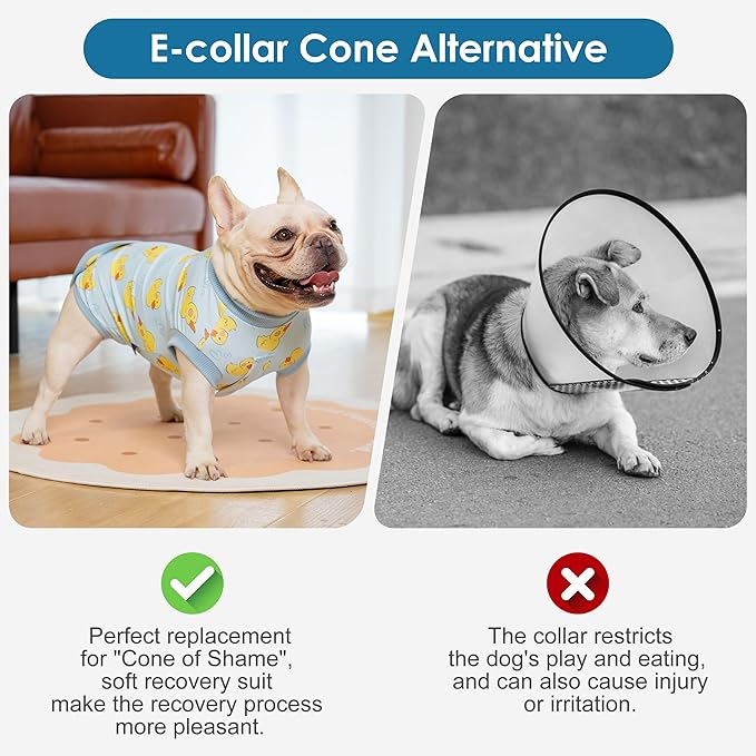 cyeollo Recovery Suit for Dogs Surgery Suit Female Spay Soft Pet Onesie Bodysuit Male Dog Neuter, Small Dogs Surgical Recovery Shirt, Yellow Duck, XS
