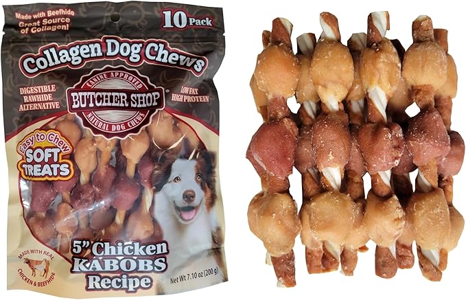 Butcher Shop Collagen Dog Chews 5" Chicken Kabobs Dog Treats (2 Pack - 7.10 oz per Pack)