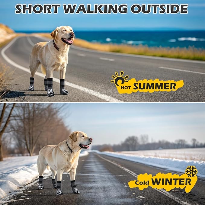 EXPAWLORER Dog Socks for Prevent Licking Paws,Winter Boots & Paw Protectors, Non Slip Doggie Grippy Booties for Hardwood Floors, Shoes for Small Medium Large Senior Dogs Twists Grey M